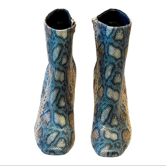 Chinese Laundry Koraline Snake Print Ankle Boot Turquoise Tan Faux Leather Heel - Picture 2 of 8